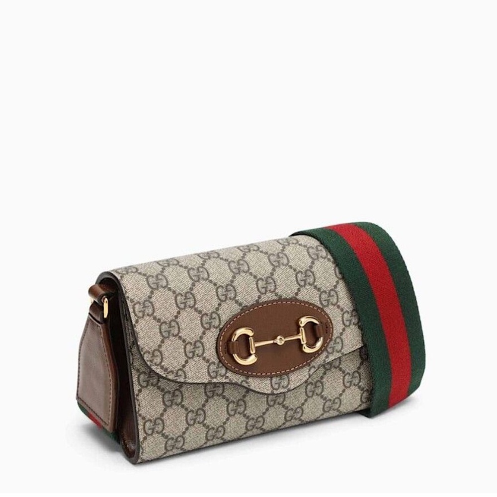 Gucci GG Supreme Horsebit 1955 Curved Flap Envelope Small Canvas Shoulder Bag - Picture 3 of 14